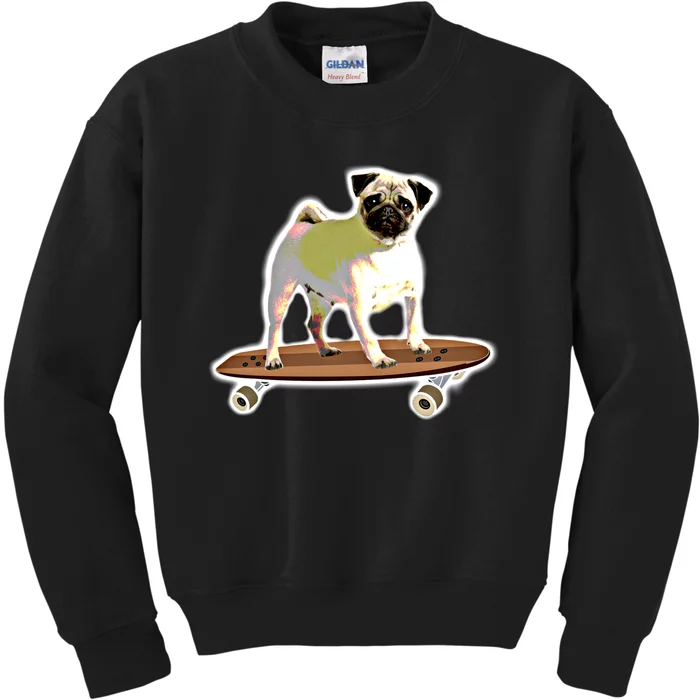 Skateboarding Pug Dog Riding Skateboard Skater Gift Kids Sweatshirt