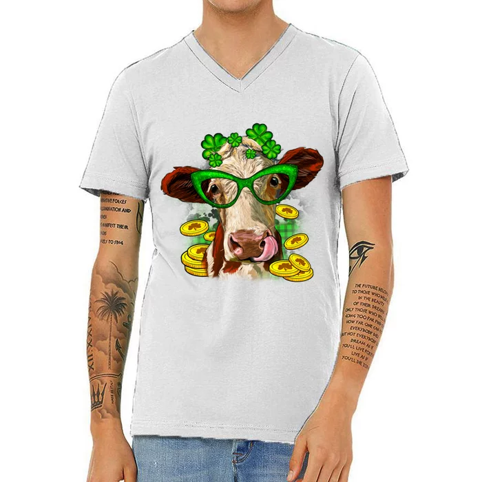 St. Patrick's Day Cow V-Neck T-Shirt