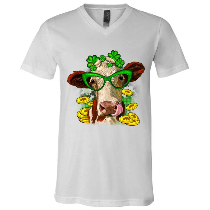 St. Patrick's Day Cow V-Neck T-Shirt