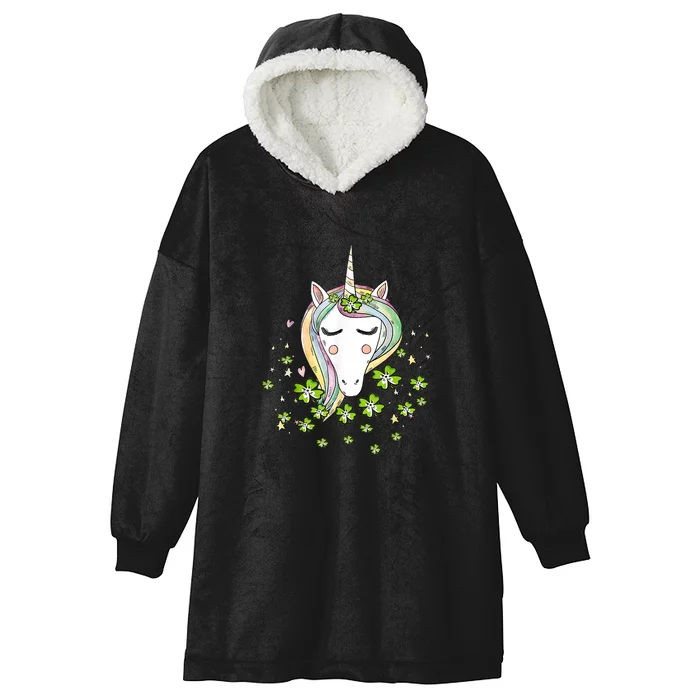 St Patricks Day Shamrock Unicorn Girls Irish Cool Green Kids Hooded Wearable Blanket