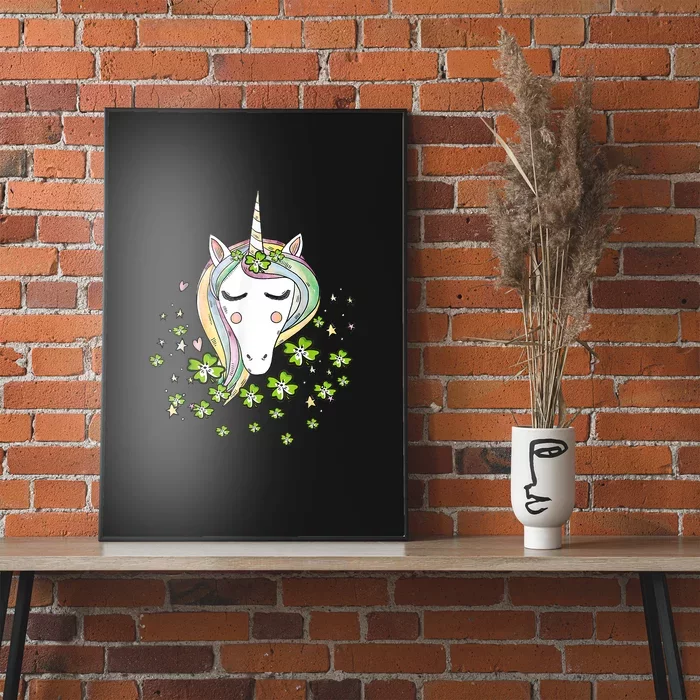 St Patricks Day Shamrock Unicorn Girls Irish Cool Green Kids Poster