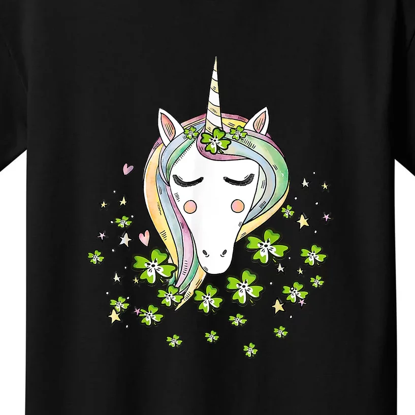 St Patricks Day Shamrock Unicorn Girls Irish Cool Green Kids Kids T-Shirt