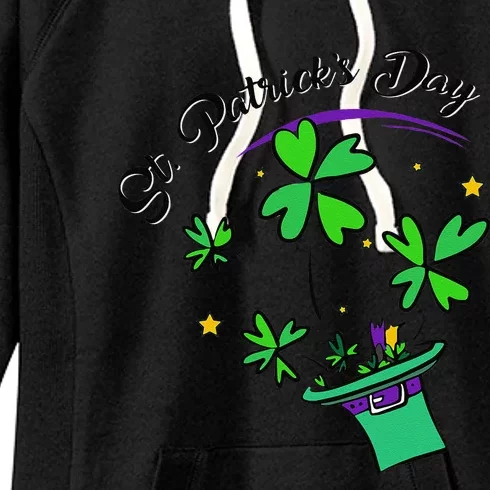 St. Patrick's Day Gift Cool Hat Illustration Shamrock Women's Fleece Hoodie