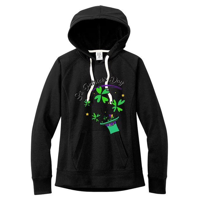 St. Patrick's Day Gift Cool Hat Illustration Shamrock Women's Fleece Hoodie