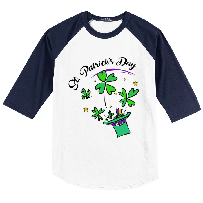 St. Patrick's Day Gift Cool Hat Illustration Shamrock Baseball Sleeve Shirt