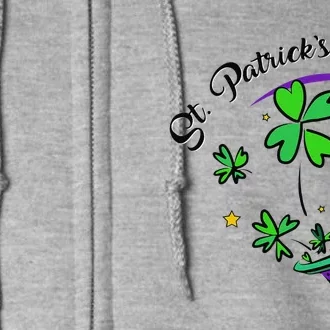 St. Patrick's Day Gift Cool Hat Illustration Shamrock Full Zip Hoodie