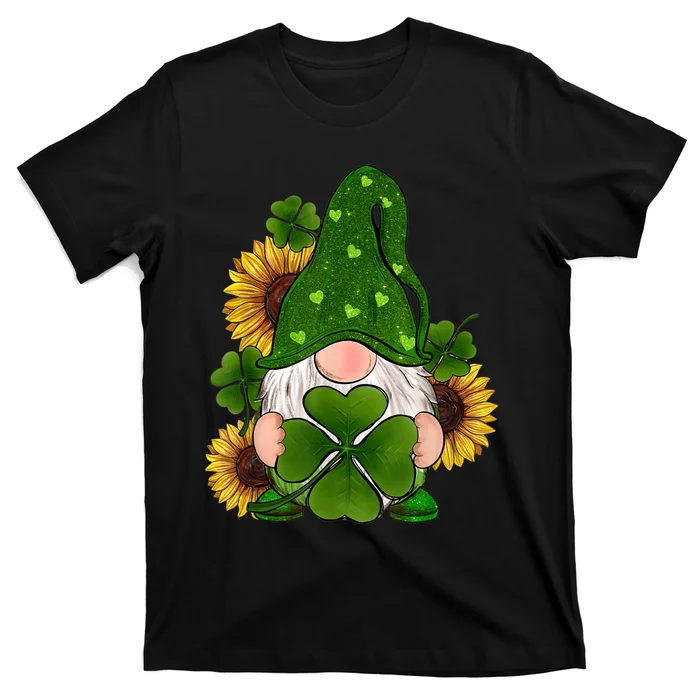 St Patrick's Day Cute Gnomes Holding Shamrock Sunflower T-Shirt