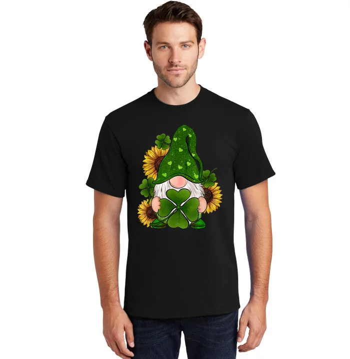 St Patrick's Day Cute Gnomes Holding Shamrock Sunflower Tall T-Shirt