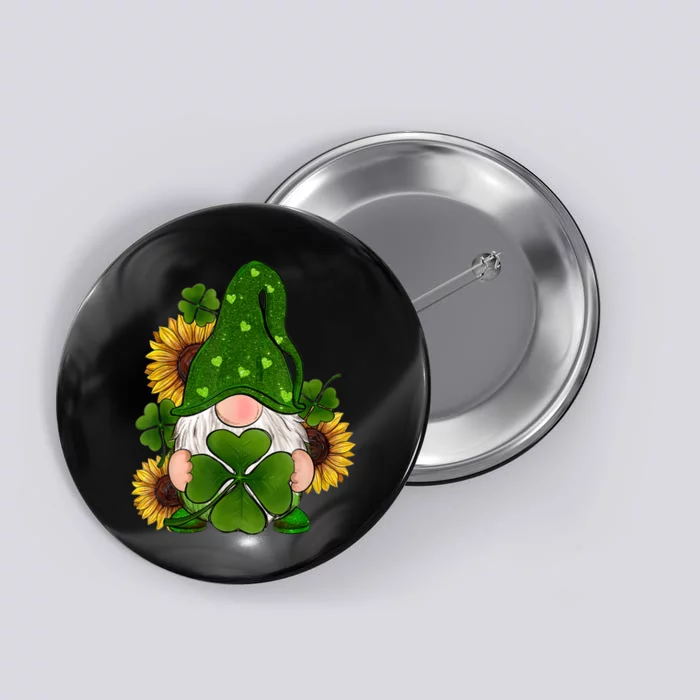 St Patrick's Day Cute Gnomes Holding Shamrock Sunflower Button