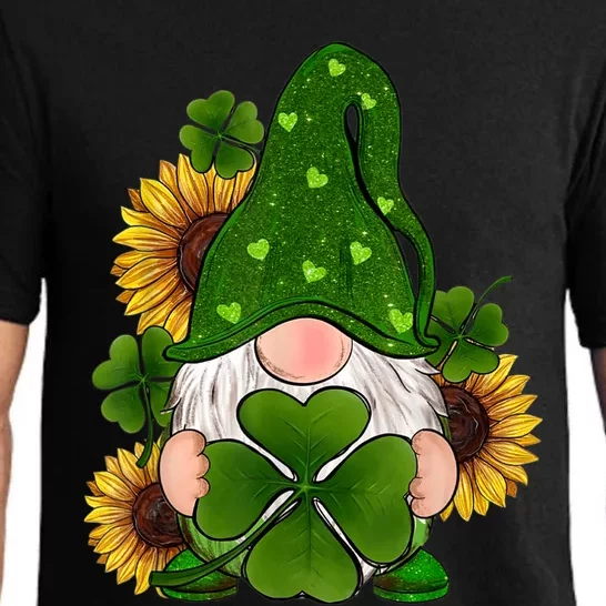 St Patrick's Day Cute Gnomes Holding Shamrock Sunflower Pajama Set