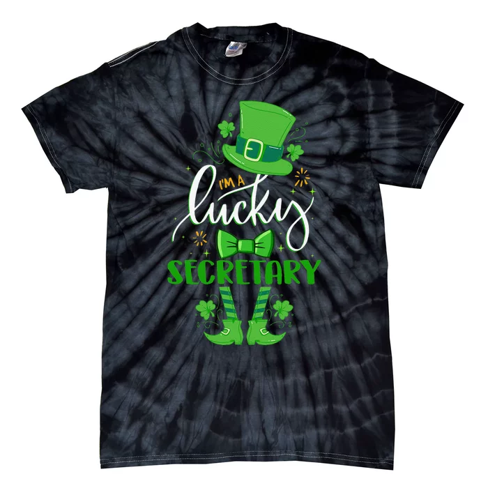 Saint Patrick's Day Leprechaun I'm A Lucky Secretary Gift Tie-Dye T-Shirt