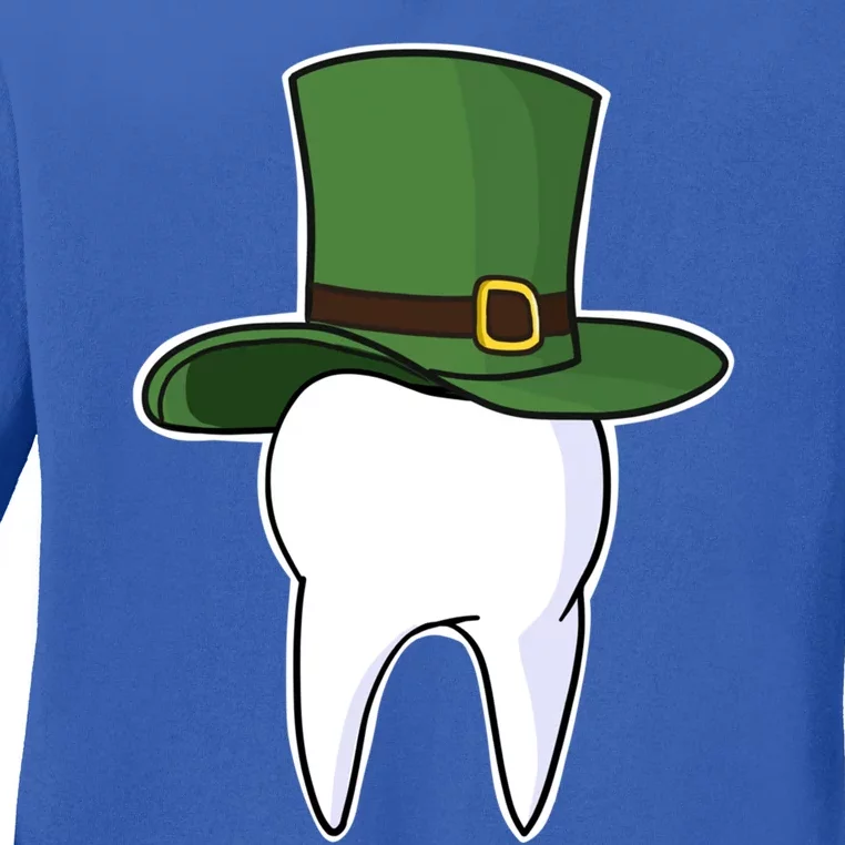 St Patricks Day Dentist Tooth With Leprechaun Hat Meaningful Gift Ladies Long Sleeve Shirt