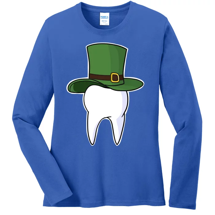 St Patricks Day Dentist Tooth With Leprechaun Hat Meaningful Gift Ladies Long Sleeve Shirt