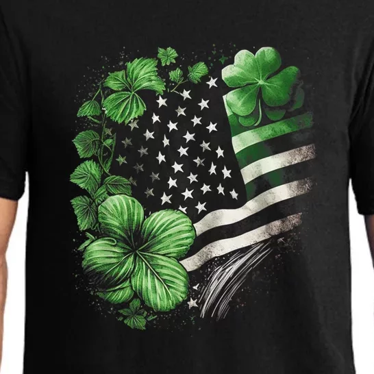 St Patricks Day Shamrock American Flag Retro Pajama Set