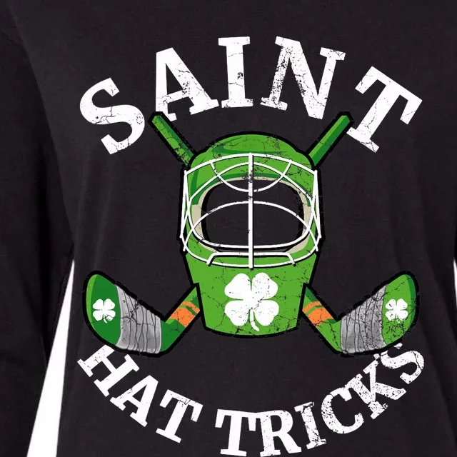 St Patrick's Day Saint Hat Tricks Hockey Shamrock Womens Cotton Relaxed Long Sleeve T-Shirt