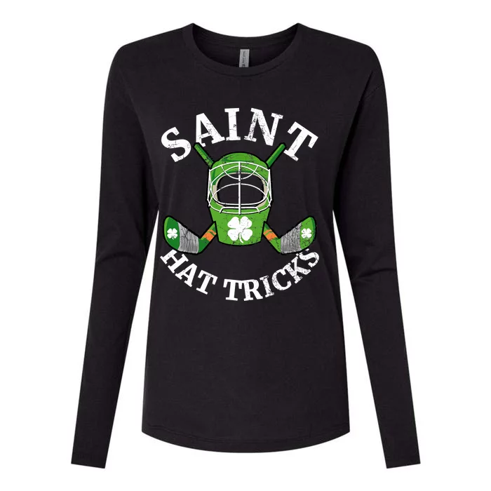 St Patrick's Day Saint Hat Tricks Hockey Shamrock Womens Cotton Relaxed Long Sleeve T-Shirt