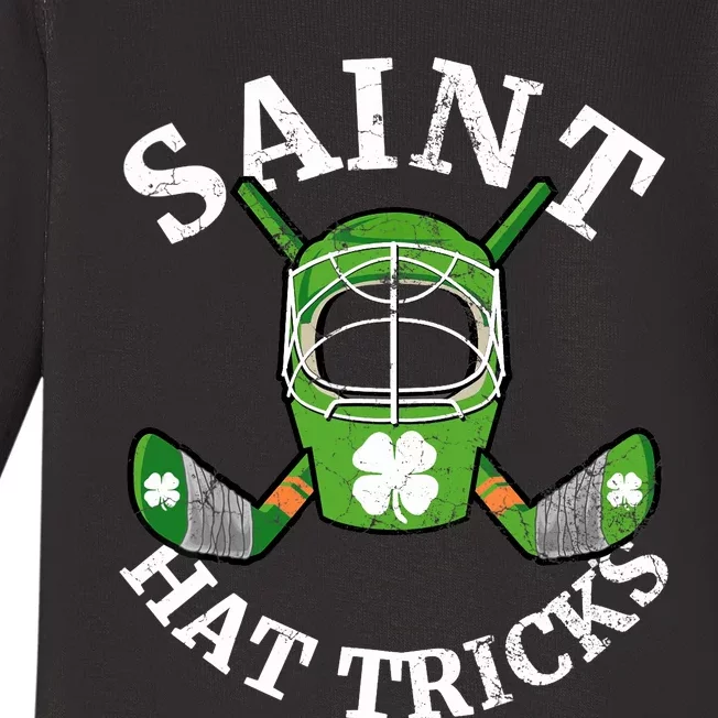 St Patrick's Day Saint Hat Tricks Hockey Shamrock Baby Long Sleeve Bodysuit