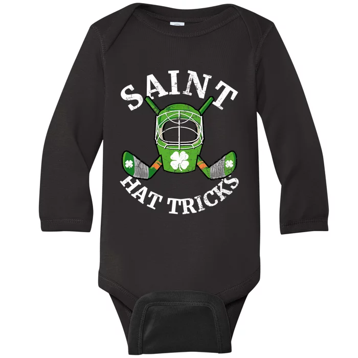 St Patrick's Day Saint Hat Tricks Hockey Shamrock Baby Long Sleeve Bodysuit