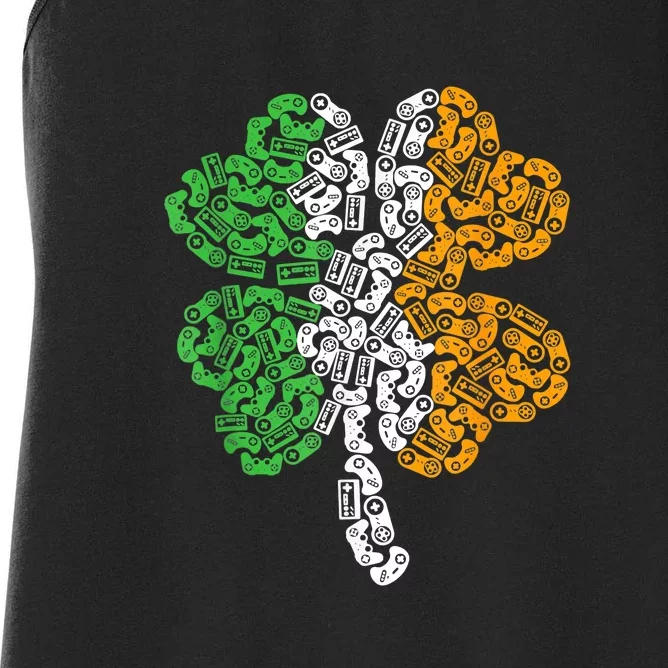 St Patricks Day shamrock Gaming Video Gamer kids boys men Women's Racerback Tank