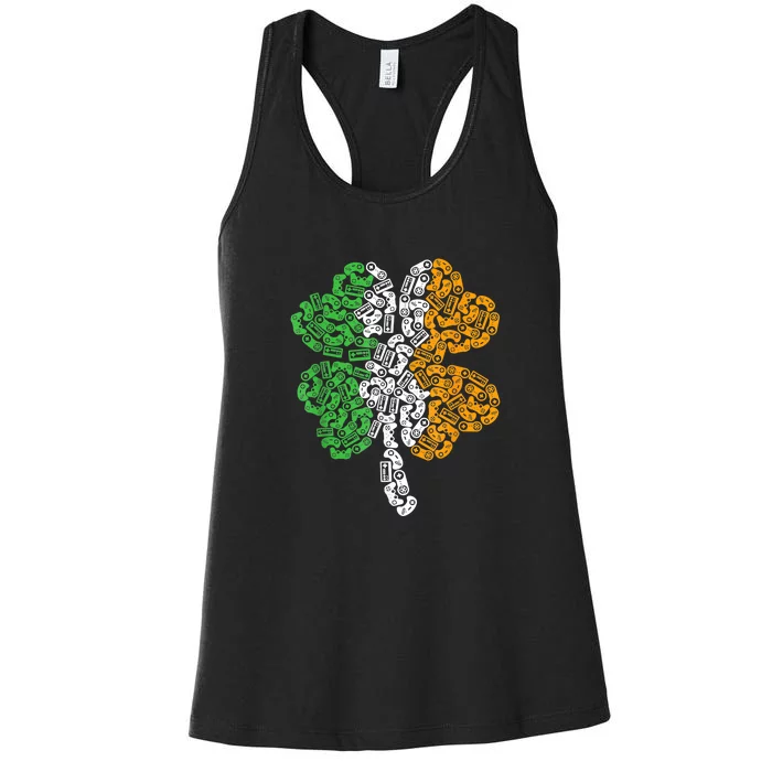 St Patricks Day shamrock Gaming Video Gamer kids boys men Women's Racerback Tank