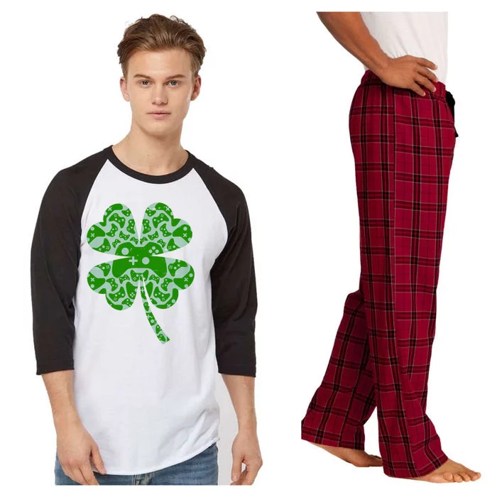 St Patricks Day Shamrock Clover Video Game Controllers Gamer Raglan Sleeve Pajama Set