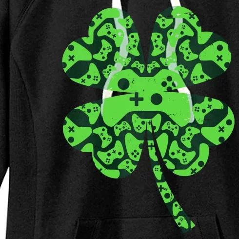 St Patricks Day Shamrock Clover Video Game Controllers Gamer Women's Fleece Hoodie