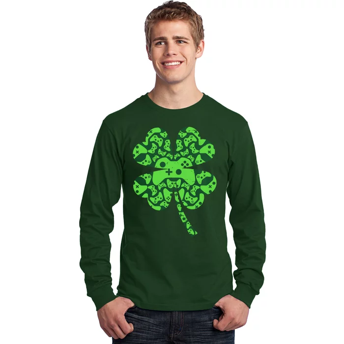 St Patricks Day Shamrock Clover Video Game Controllers Gamer Long Sleeve Shirt