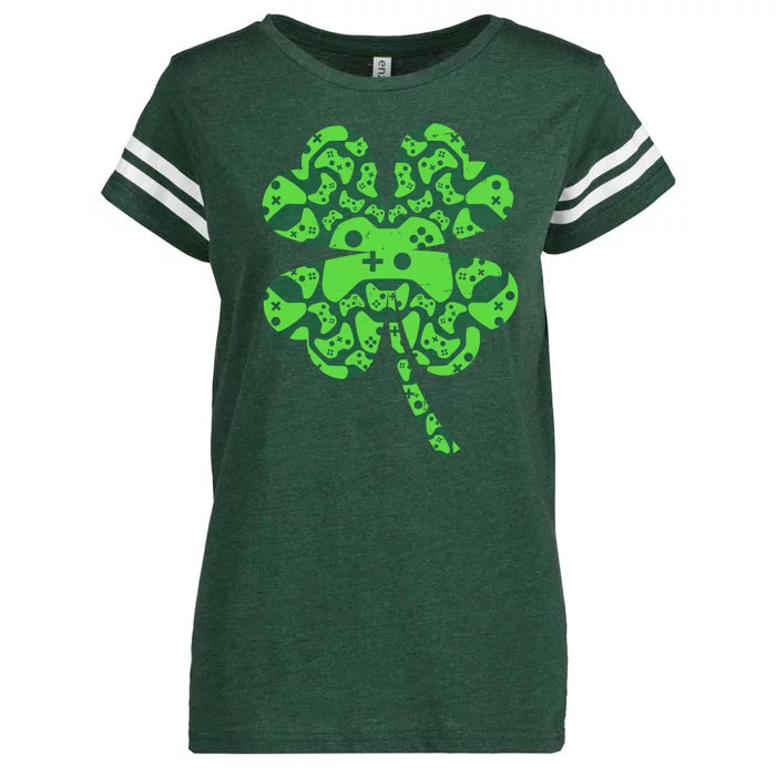 St Patricks Day Shamrock Clover Video Game Controllers Gamer Enza Ladies Jersey Football T-Shirt