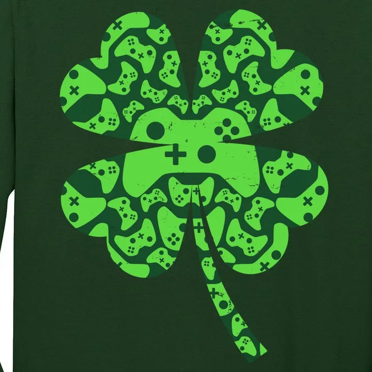 St Patricks Day Shamrock Clover Video Game Controllers Gamer Tall Long Sleeve T-Shirt