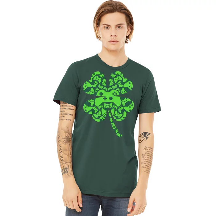 St Patricks Day Shamrock Clover Video Game Controllers Gamer Premium T-Shirt