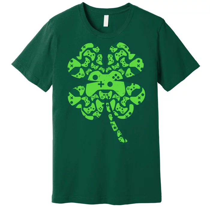 St Patricks Day Shamrock Clover Video Game Controllers Gamer Premium T-Shirt