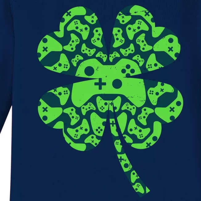 St Patricks Day Shamrock Clover Video Game Controllers Gamer Baby Long Sleeve Bodysuit