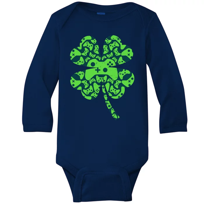 St Patricks Day Shamrock Clover Video Game Controllers Gamer Baby Long Sleeve Bodysuit