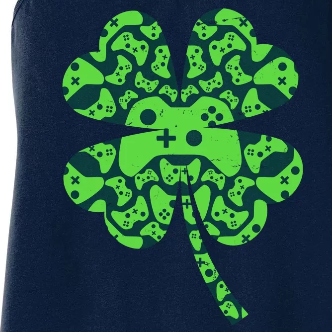 St Patricks Day Shamrock Clover Video Game Controllers Gamer Women's Racerback Tank