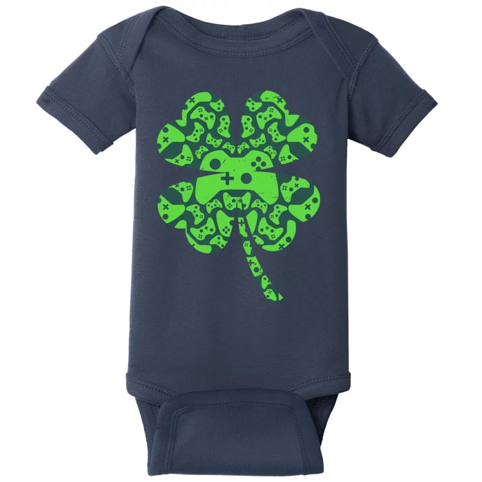 St Patricks Day Shamrock Clover Video Game Controllers Gamer Baby Bodysuit