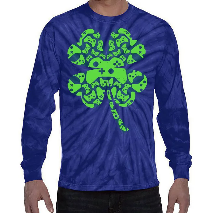 St Patricks Day Shamrock Clover Video Game Controllers Gamer Tie-Dye Long Sleeve Shirt