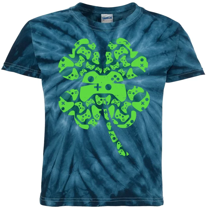 St Patricks Day Shamrock Clover Video Game Controllers Gamer Kids Tie-Dye T-Shirt