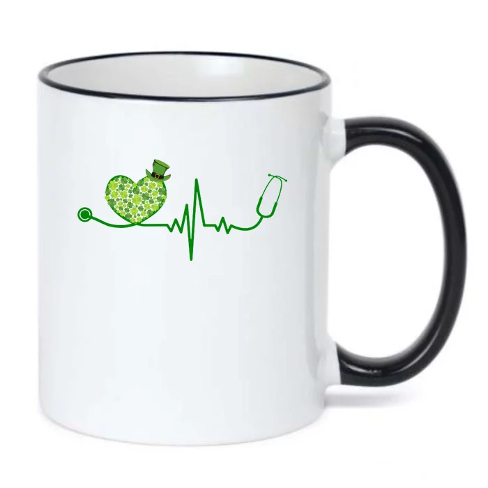 St Patricks Day Heartbeat Nurse Black Color Changing Mug