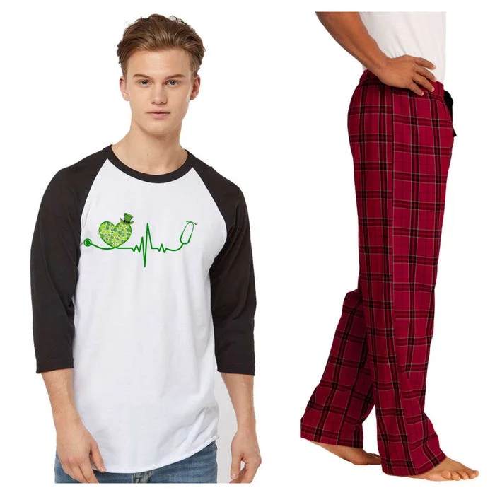 St Patricks Day Heartbeat Nurse Raglan Sleeve Pajama Set