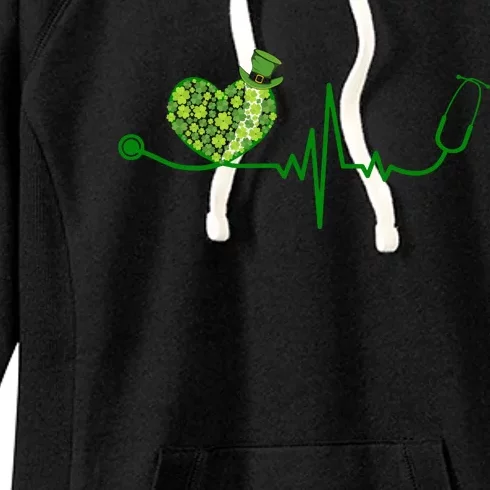 St Patricks Day Heartbeat Nurse Women's Fleece Hoodie