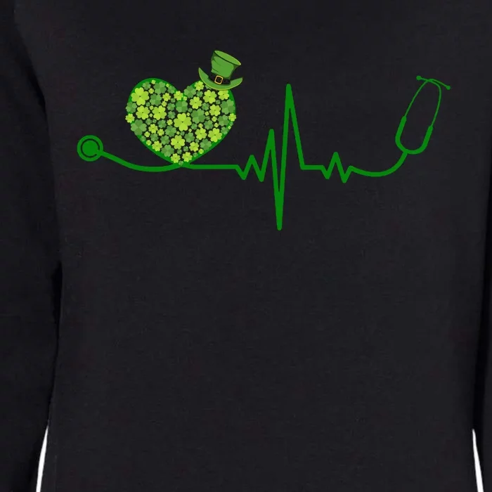 St Patricks Day Heartbeat Nurse Womens California Wash Sweatshirt