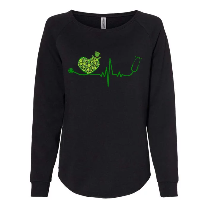 St Patricks Day Heartbeat Nurse Womens California Wash Sweatshirt