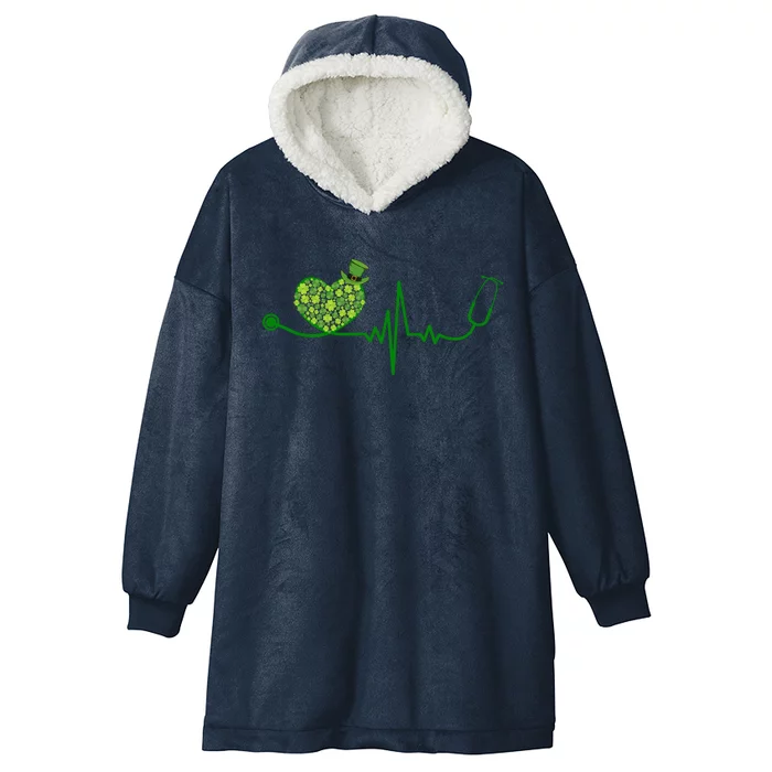 St Patricks Day Heartbeat Nurse Hooded Wearable Blanket