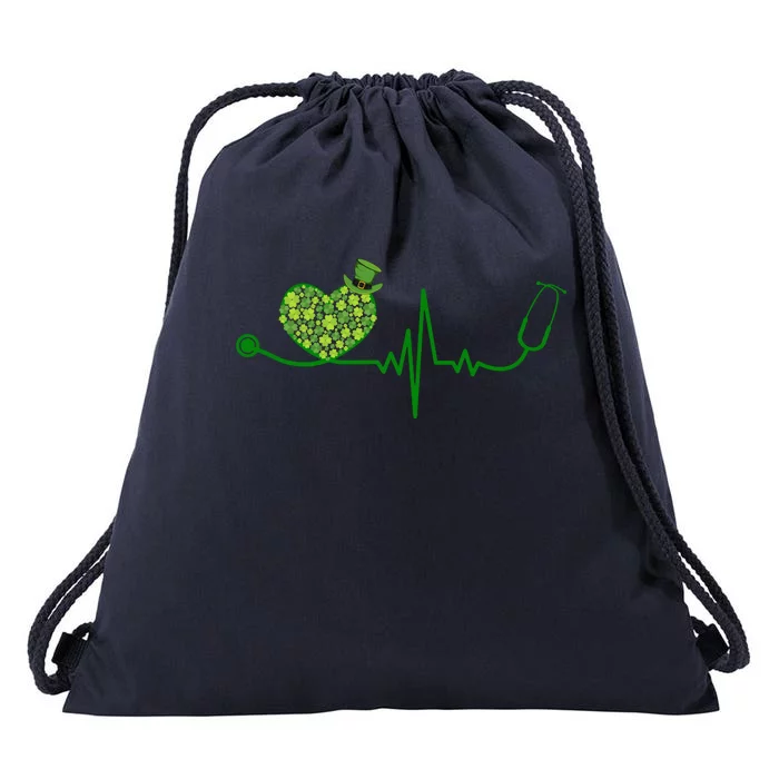 St Patricks Day Heartbeat Nurse Drawstring Bag