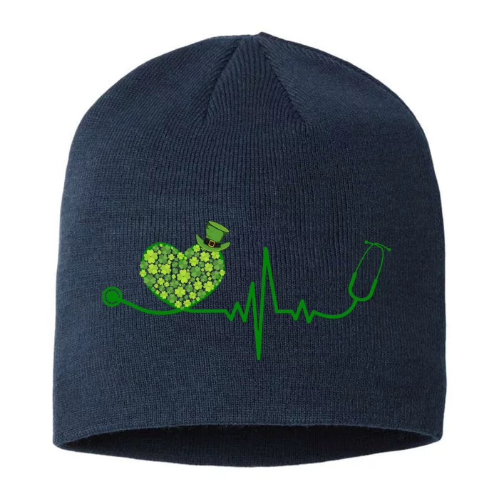 St Patricks Day Heartbeat Nurse 8 1/2in Sustainable Knit Beanie