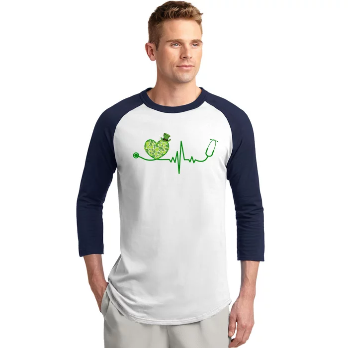 St Patricks Day Heartbeat Nurse Baseball Sleeve Shirt