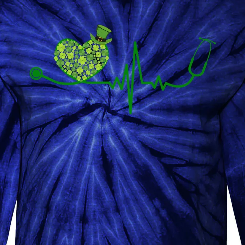 St Patricks Day Heartbeat Nurse Tie-Dye Long Sleeve Shirt