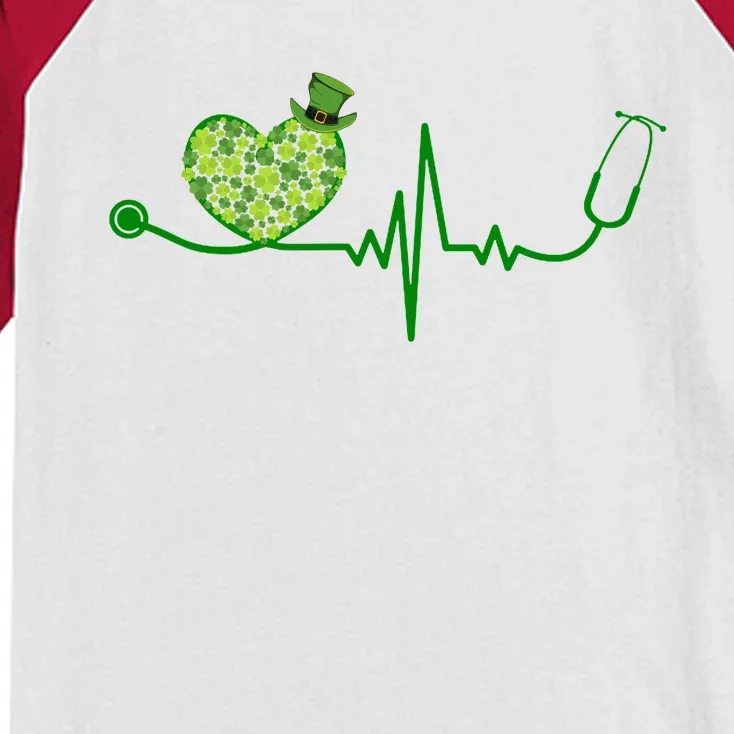 St Patricks Day Heartbeat Nurse Kids Colorblock Raglan Jersey