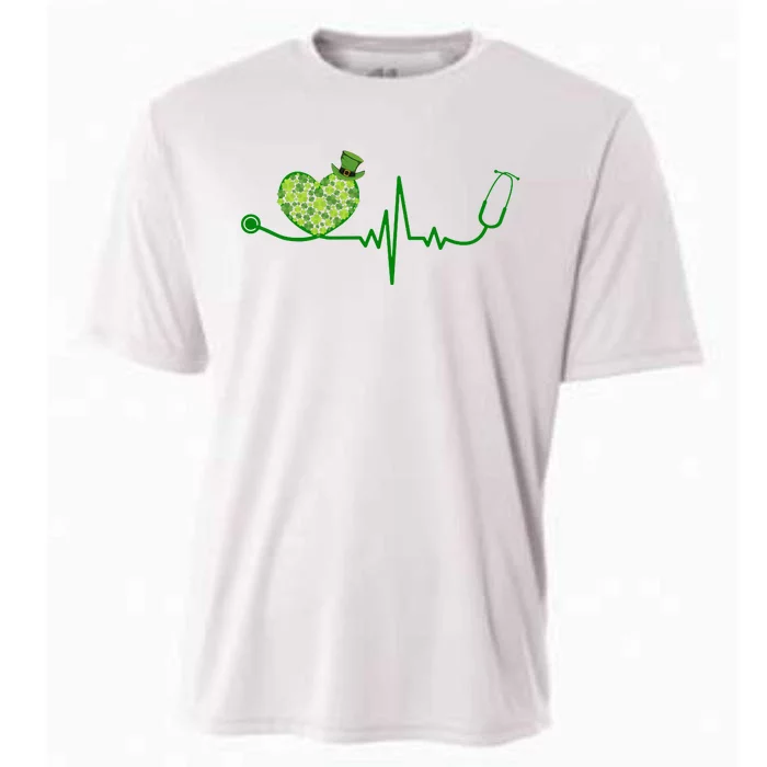 St Patricks Day Heartbeat Nurse Cooling Performance Crew T-Shirt