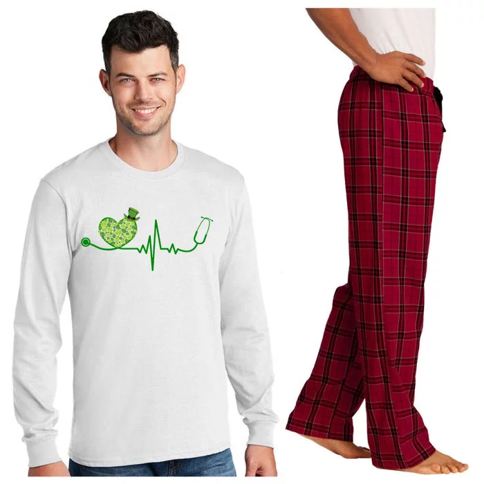 St Patricks Day Heartbeat Nurse Long Sleeve Pajama Set